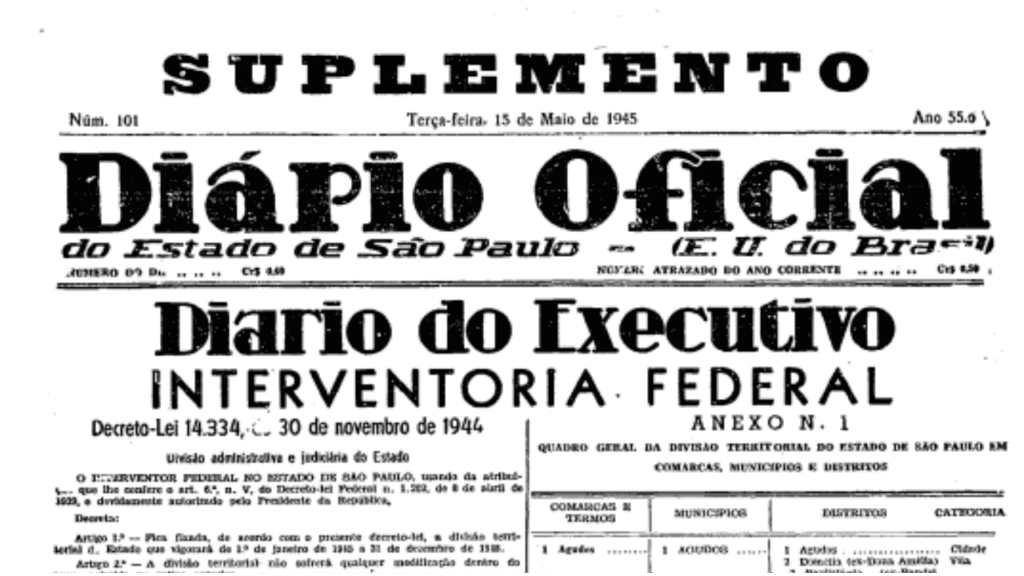 Criação oficial do Distrito de Bela Floresta em novembro de 1944