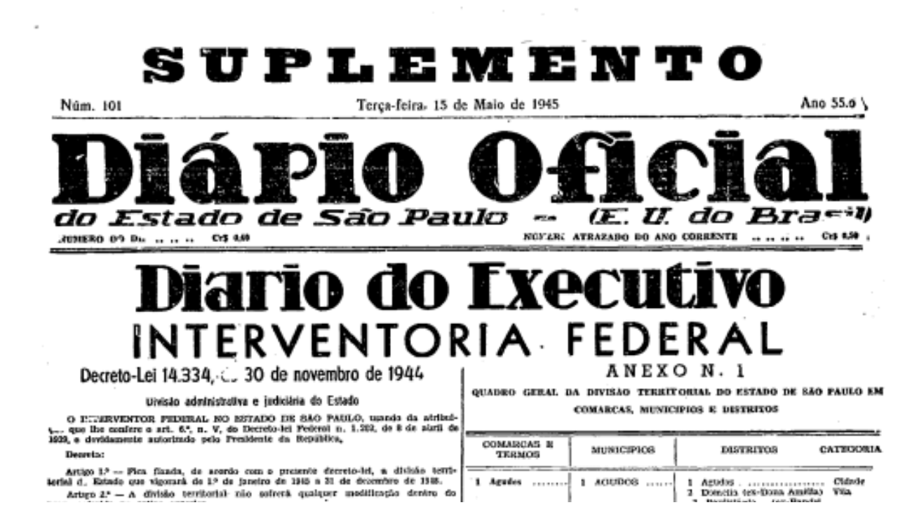 Criação oficial do Distrito de Bela Floresta em novembro de 1944